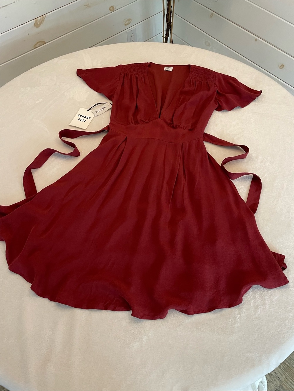 NWT Aritzia Sunday Best Vanessa Dress Burnt Clay XXS Flutter Sleeve Mini - Picture 4 of 17